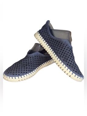 ILSE JACOBSEN HORNBECK Navy Blue Leather Loafers, textured & perforated upper 42